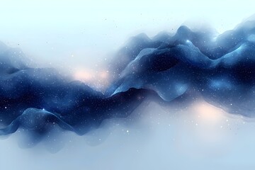 an abstract representation of cosmic waves in deep blue and soft white tones, evoking a sense of cal