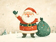 © olenap - Watercolor painted christmas post card. Traditional Santa claus holding bag of gifts. Christmas and New Year celebration concept. Festive background. Home Xmas time Greeting card or banner copy space