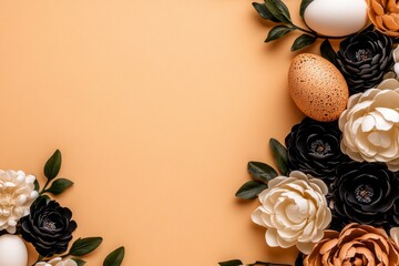 Aufkleber - Clean, simple design of a flower and egg arrangement, with soft pastel colors on a plain background