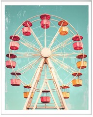 Carnival Ferris wheel, pastel colors, poster art style, vintag