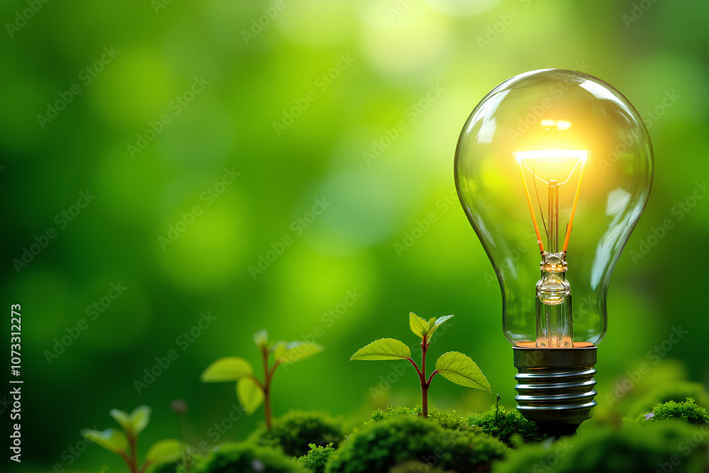 Eco friendly light bulb with plants green background, Renewable and ...