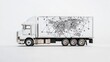 © Napasnan - White truck with global connection lines overlay, symbolizing international shipping, isolated on white