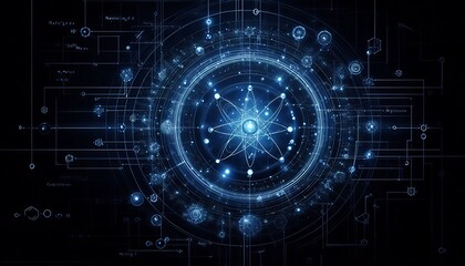 Wall Mural - Dark Blue Shining atom scheme.