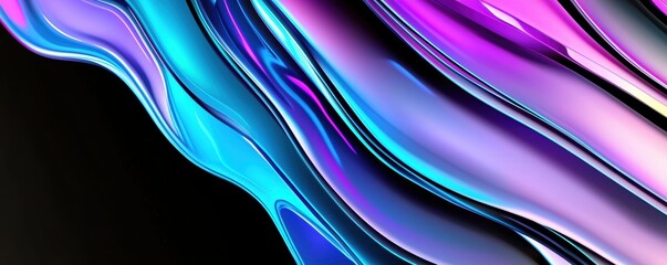 Wall Mural - colorful abstract energy waves with glowing neon lines, fluid motion on black background, futuristic