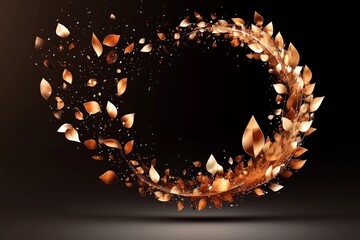 Wall Mural - abstract christmas wreath of glowing gold shards in a dynamic circular arrangement against a dark ba