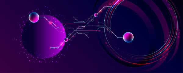 Wall Mural - Dark retro futuristic art neon abstraction background cosmos new art 3d starry sky glowing galaxy and planets blue circles