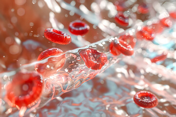 Wall Mural - close up of red blood cells in motion. concept of urgency and chaos as the red blood cells are seen 