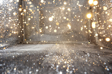 Wall Mural - the image is a blurry, abstracted view of a silver and gold background with a lot of small, round sh