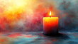 © PlanoDigitalArt - A single candle burns brightly against a colorful, abstract background, casting a warm glow.