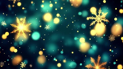 Poster - Golden Snowflakes on Abstract Teal Background Creating Magical Holiday Atmosphere : Generative AI