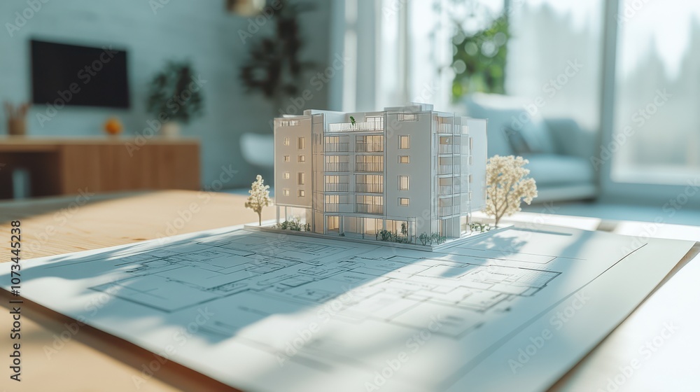 Architectural model of apartment building with isometric view and ...