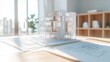 © NusratJahan - Architectural model of apartment building with isometric view and blueprints