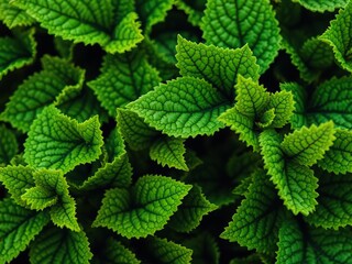 Wall Mural - Close up of vibrant green foliage with intricate textures, lush, foliage