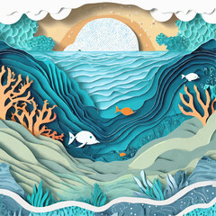 Wall Mural - Scène sous-marine colorée avec poissons et coraux en papier
