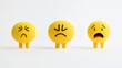 © NKCoolper - Set of vibrant yellow emoji icons depicting a range of facial expressions and emotional states including excitement disappointment confusion and joy against a clean white background in a flat vector