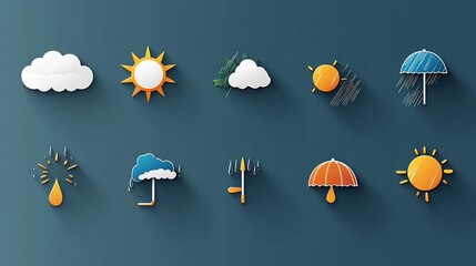 Poster - Comprehensive set of weather icons featuring sunny rainy cloudy and storm symbols in a flat minimalist style  These pixel perfect 64x64 icons are great for weather forecast apps digital interfaces