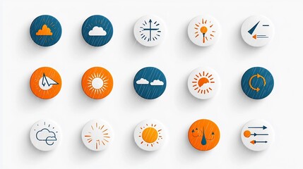 Poster - Set of pixel perfect weather icons featuring editable stroke outlines for sun rain thunder and snow visuals  Isolated on a white background