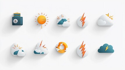 Poster - Collection of Minimal Weather Icons with Editable Stroke Outlines Including Tornado Lightning and Cloud Shapes in Flat Design Isolated on White Background