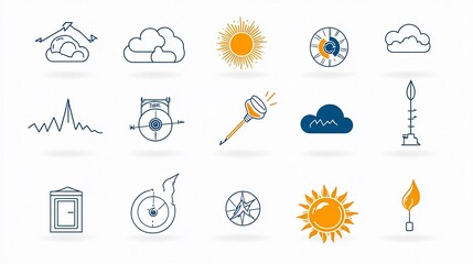 Poster - A set of minimalist and flat icons representing various meteorological elements such as cloud storm sun and rain