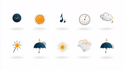 Poster - Pixel perfect weather and meteorology icons featuring editable stroke outline for sun rain wind and thunder isolated on a clean white background  These minimalist can be used for weather forecast