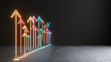 Aufkleber - Striking beams of vivid multicolored light forming upwards pointing arrows exuding a sense of dynamic energy and movement against a solid black backdrop for a captivating futuristic visual impact