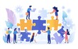 © Itsaree  - Business professionals assembling puzzle pieces, representing teamwork, innovation, and strategic collaboration in a modern business environment, Generative AI