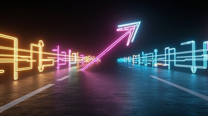 Aufkleber - Captivating image of glowing radiant beams of light forming an arrow shape that is aimed upwards creating a dynamic fast moving and energetic visual on a solid black background