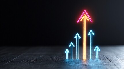 Leinwandbilder - Vivid brightly colored beams of light forming an arrow shape that appears to be in swift dynamic motion against a dark minimalist background conveying a sense of energy