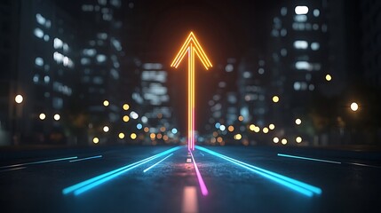 Aufkleber - Striking Image of Colorful Glowing Beams of Light Forming an Upward Pointing Arrow with a Sense of Speed and Motion on a Solid Black Backdrop