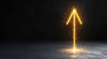 Poster - Powerful bursts of bright laser like beams creating a sharp upward pointing arrow shape that radiates a sense of speed and dynamic energy on a deep dark background