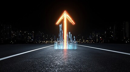 Poster - Sleek vibrant beams of light creating a sharp upward pointing arrow that radiates a sense of speed energy and forward momentum on a deep contrasting black background