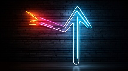 Aufkleber - Upward Bound Neon Arrow on Dark Background   Glowing Beams of Light Forming a Fast Moving Abstract Arrow Pointing Skyward on a Sleek Moody Backdrop
