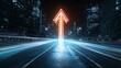 © NKCoolper - Vibrant beams of colorful light creating an upward arrow shape glowing and flowing with a sense of swift motion and dynamic energy against a dark minimalist background