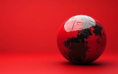 Wall Mural - futuristic digital planet sphere set against a red background with a smooth gradient of red and blac