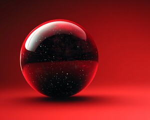 Wall Mural - a digital planet sphere on a red background, with a smooth gradient of red and black, creating a cos