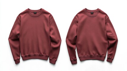 Wall Mural - front and back maroon crewneck mock up on white background