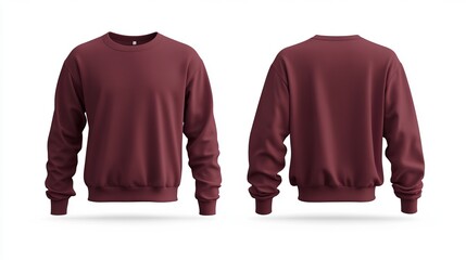 Wall Mural - front and back maroon crewneck mock up on white background