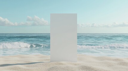 Poster - Vacant Standee Mockup by the Serene Beach: Perfect for Vacation Rental Promotions