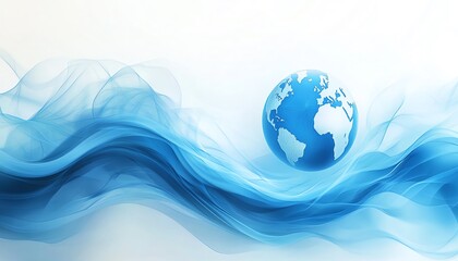 Abstract background featuring a globe and blue waves, representing business concepts for global trade and travel, generative AI style, modern and sleek visuals