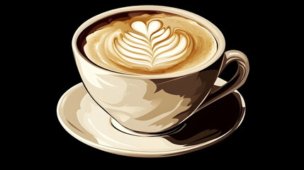 Wall Mural - A cup of coffee with latte art in a white mug on a saucer.