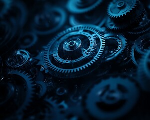 Leinwandbilder - Blue abstract technology background featuring rotating gears and cogs, dark color palette evoking a sense of hightech precision and digital sophistication, Generative AI
