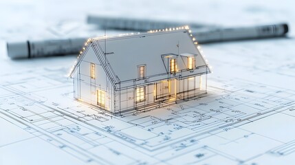 Aufkleber - Glowing architectural blueprint with futuristic abstract lines and shapes highlighting innovative design solutions for modern building development construction and infrastructure projects