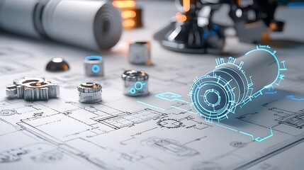 Aufkleber - Futuristic Blueprint with Bright Neon Outlines Symbolizing Forward Thinking Solutions and Innovative Strategies for Progress and Development