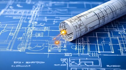 Aufkleber - Futuristic blueprint with bright glowing accents that highlight innovative technological solutions and a new era of progress and possibilities
