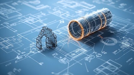 Aufkleber - Glowing neon blueprint detailing innovative plans for cutting edge design solutions that challenge the status quo and push the boundaries of possibility