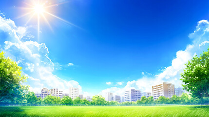 Sticker - Bright Sunny Day Over a Tranquil Urban Landscape