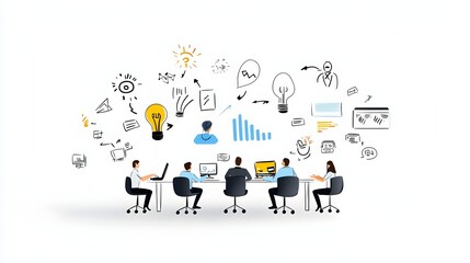 Aufkleber - of a diverse business team collaborating and brainstorming new ideas for innovative solutions on a white background  Concept of corporate teamwork creativity and problem solving in the workplace