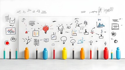 Aufkleber - Diverse group of business professionals collaborating on strategy and planning using a whiteboard in a style