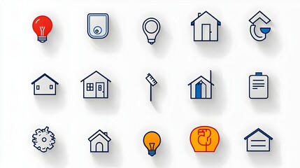 Aufkleber - of outline icons representing home ownership mortgage and related financial concepts on a clean white background  Graphic design elements depicting real estate banking payments and investment ideas