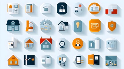 Aufkleber - Comprehensive Collection of Icons Depicting Various Home Loan and Real Estate Concepts Including Bank Symbols Contracts and Other Relevant Financial for Business and Finance Needs